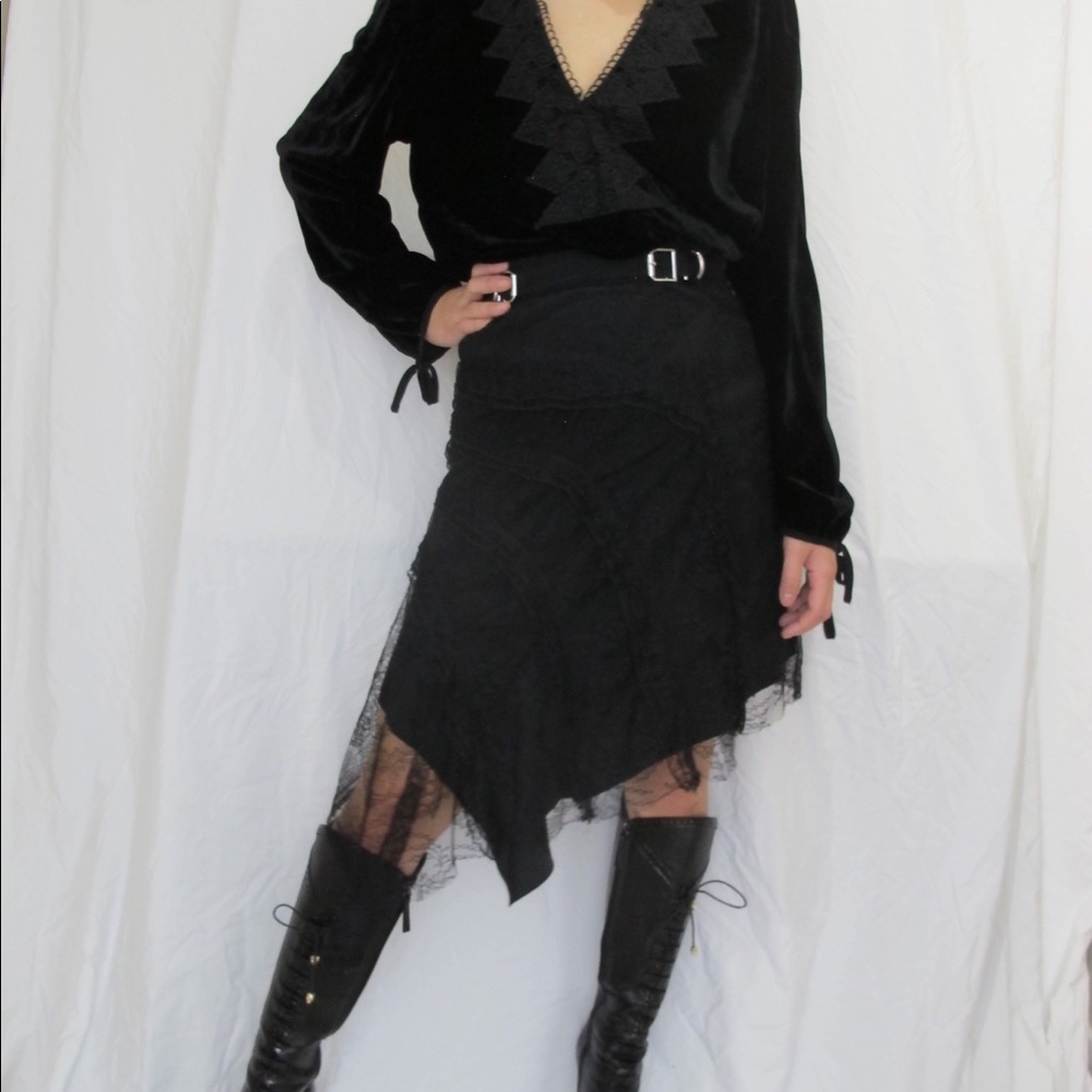 French Carven black lace midi skirt